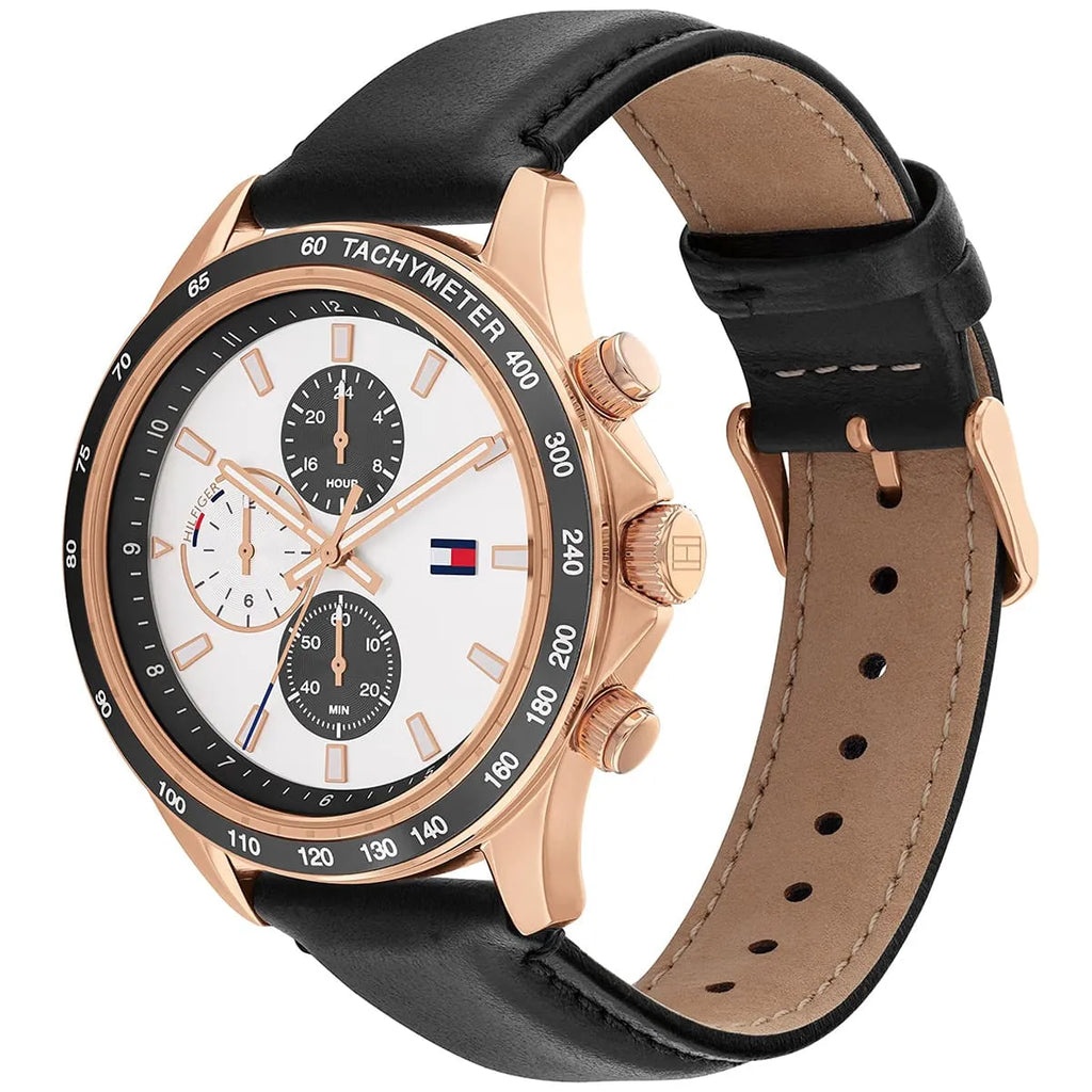 Tommy Hilfiger Miles 1792016 Silver Case White Dial Black Leather Men's Watch