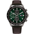 Tommy Hilfiger Miles 1792017 Gunmetal Case Green Dial Brown Leather Men's Watch