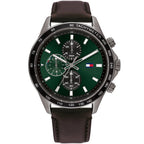 Tommy Hilfiger Miles 1792017 Gunmetal Case Green Dial Brown Leather Men's Watch