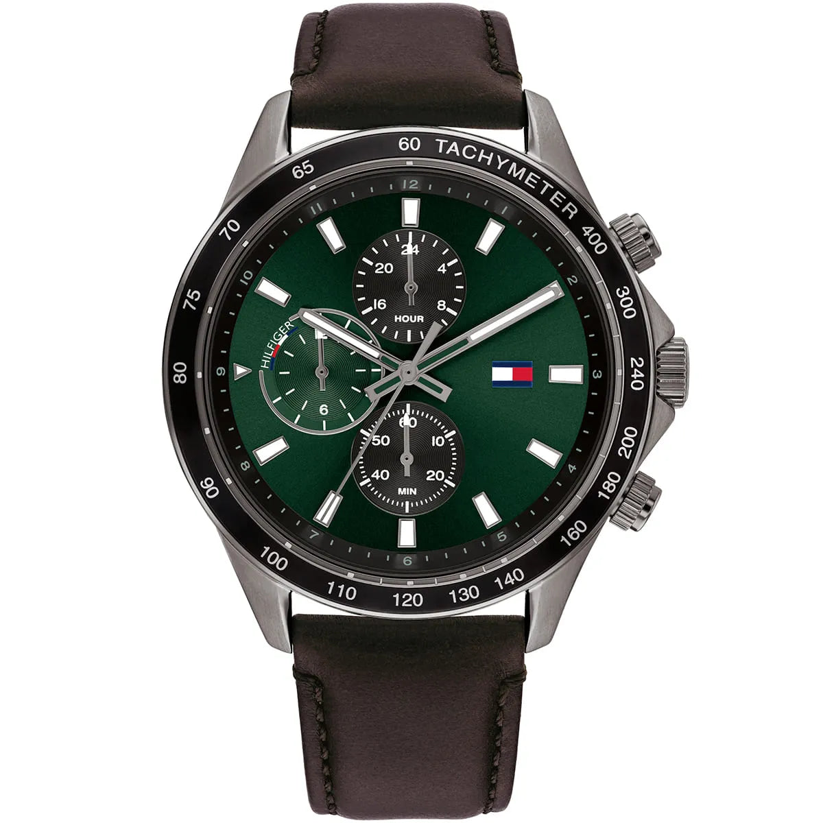 Tommy Hilfiger Miles 1792017 Gunmetal Case Green Dial Brown Leather Men's Watch