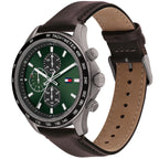 Tommy Hilfiger Miles 1792017 Gunmetal Case Green Dial Brown Leather Men's Watch