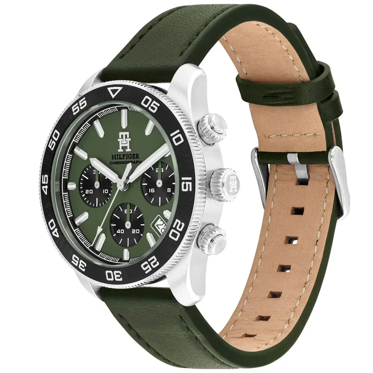 Tommy Hilfiger Chronograph Men's Watch – Model 1792188 – Green Dial & Leather Strap