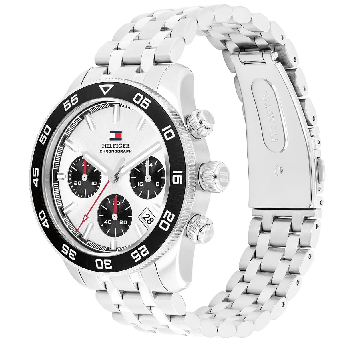 ساعة تومي هيلفيغر TH85 1792215 كرونوغراف رجالية ستيل فضي بمينا فضي