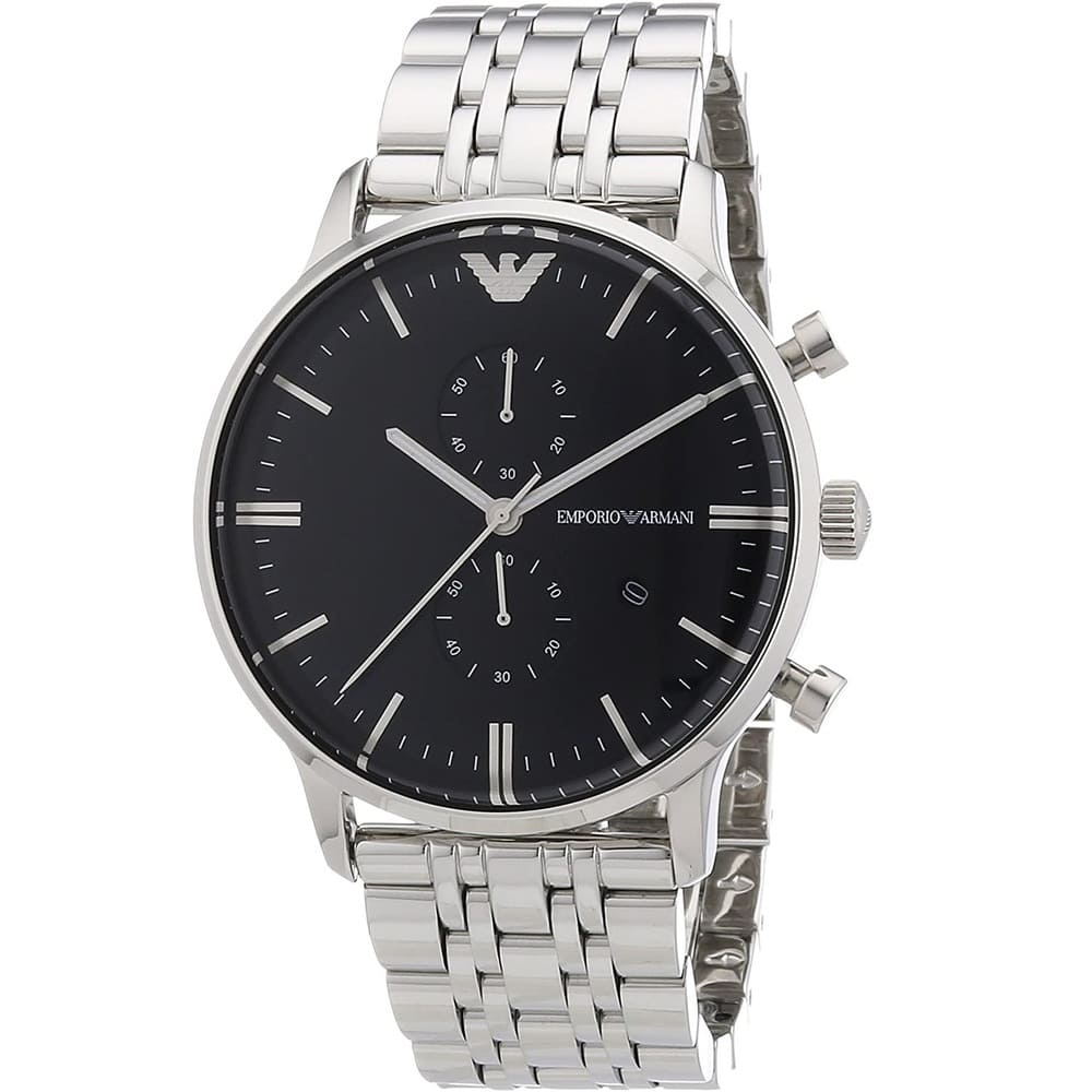 Emporio Armani Gianni AR0389 Black Dial Silver Chronograph Watch