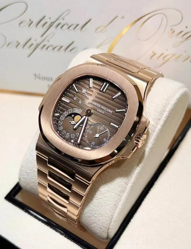 Patek Philippe Nautilus Moonphase Rose Gold Brown Dial 40mm  - watch for men