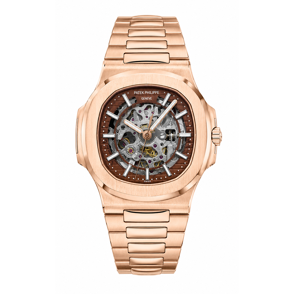 Patek Philippe Patek Philippe Nautilus Skeleton Automatic Watch – Rose Gold Finish, Brown Open-Heart Dial & Integrated Bracelet