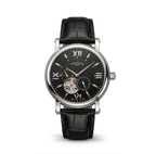 Luxury Skeleton Dial Automatic Watch – Nautilus-Inspired Design, Black Dial, Stainless Steel Case & Black Leather Strap