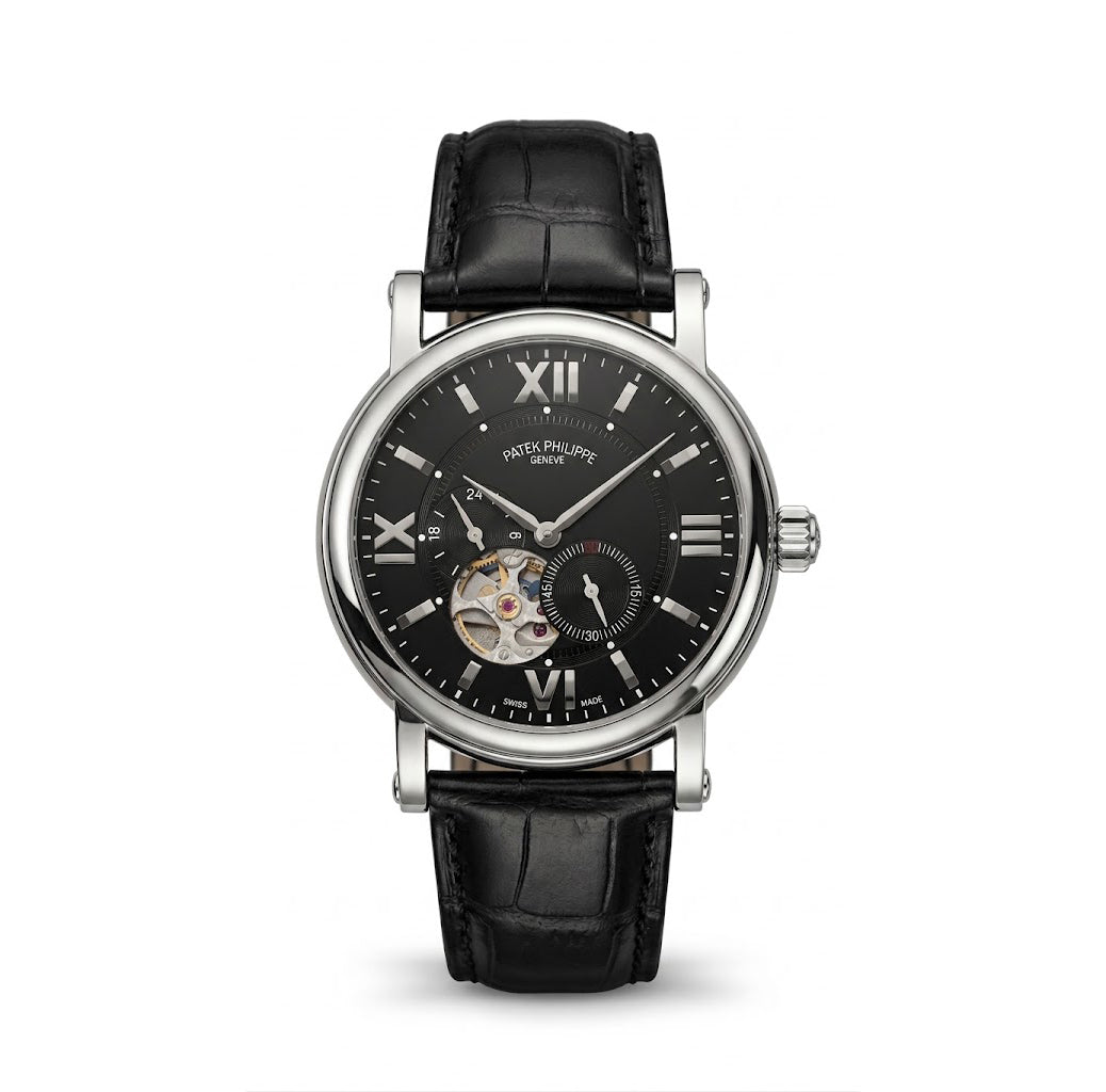 Luxury Skeleton Dial Automatic Watch – Nautilus-Inspired Design, Black Dial, Stainless Steel Case & Black Leather Strap