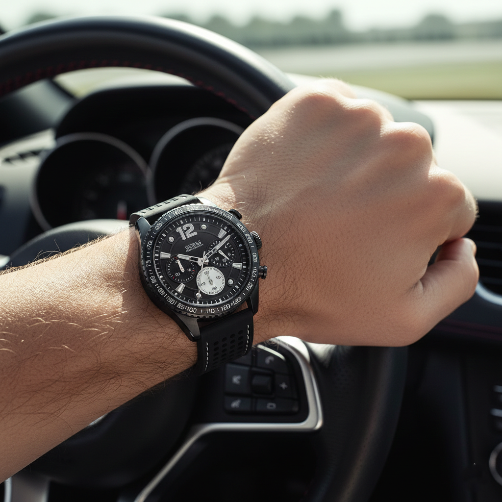 Guess Fleet W0971G1 Men's Black Chronograph Rubber Watch