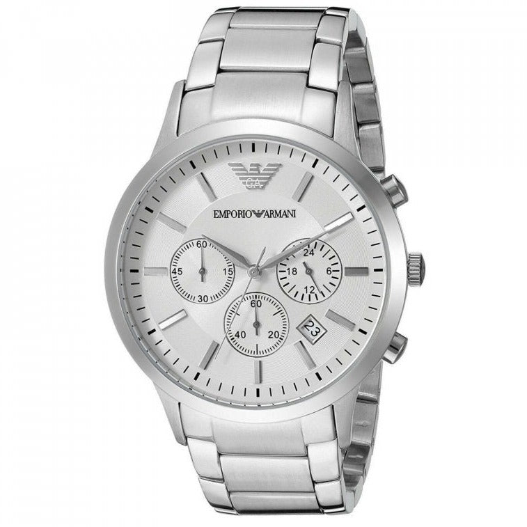 Emporio Armani AR2458 Men’s Silver Dial Stainless Steel Renato Large Chronograph Watch