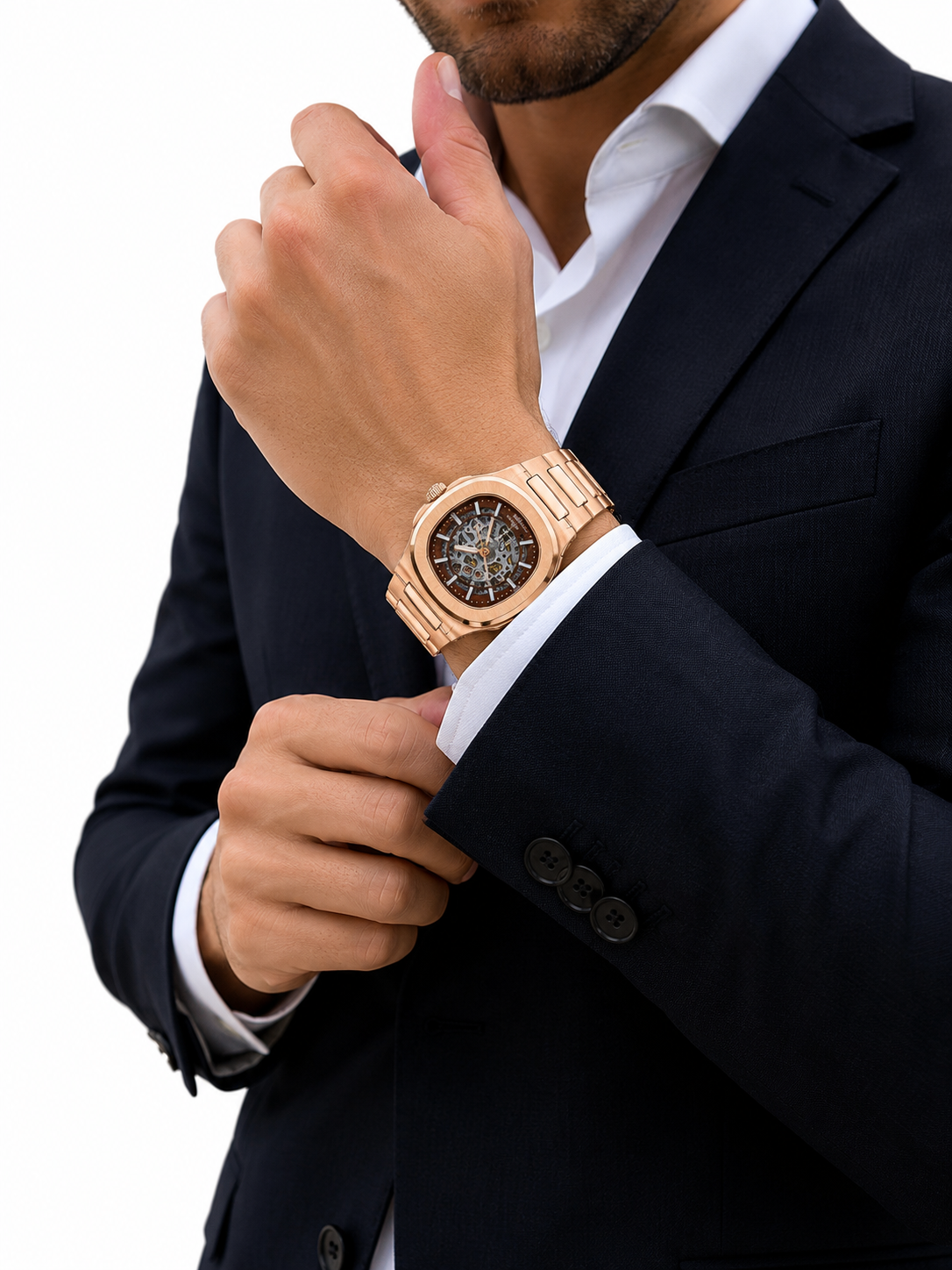 Patek Philippe Patek Philippe Nautilus Skeleton Automatic Watch – Rose Gold Finish, Brown Open-Heart Dial & Integrated Bracelet