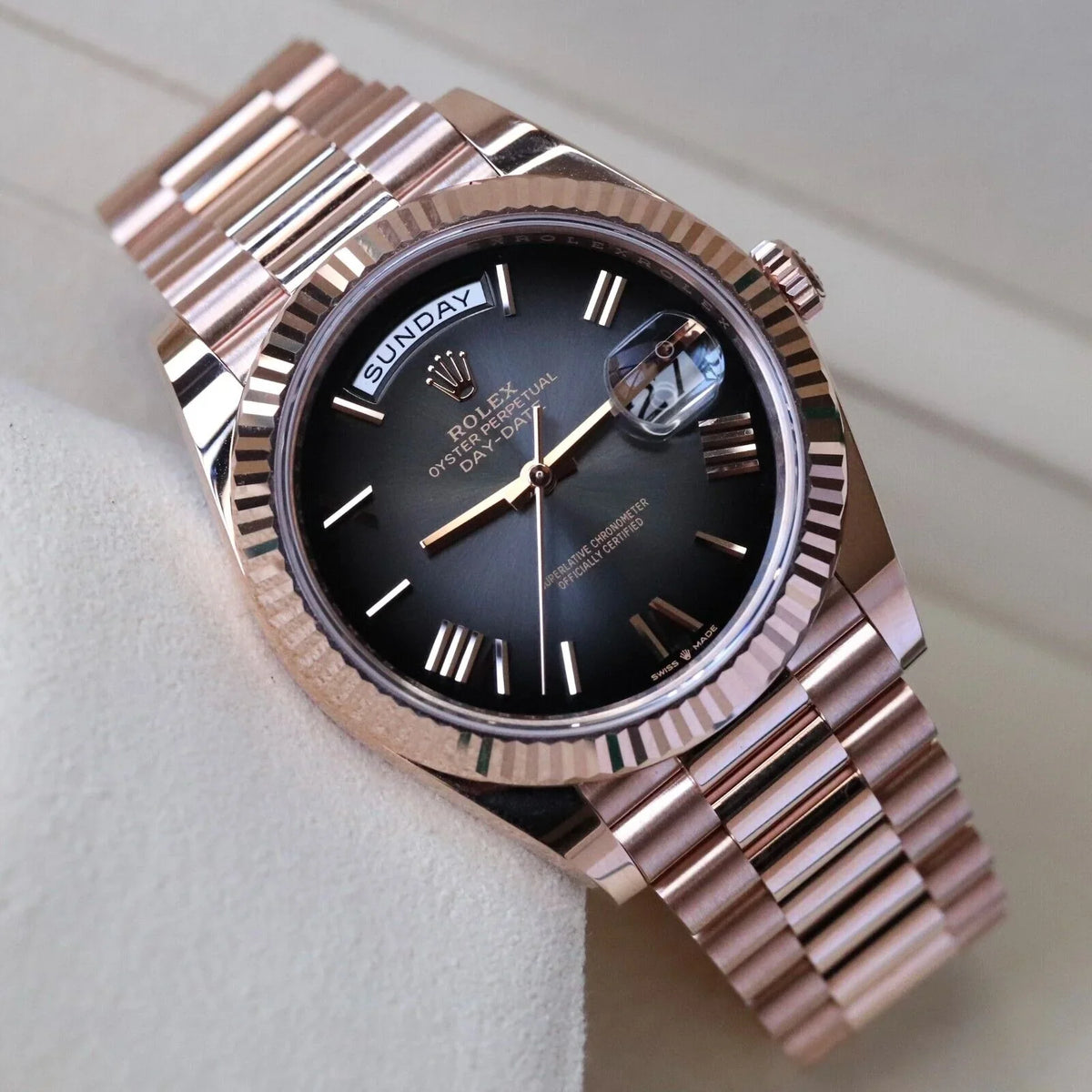 Rolex Day-Date "President" 40mm Everose Gold Slate Roman Ombre "Smoke" Dial
