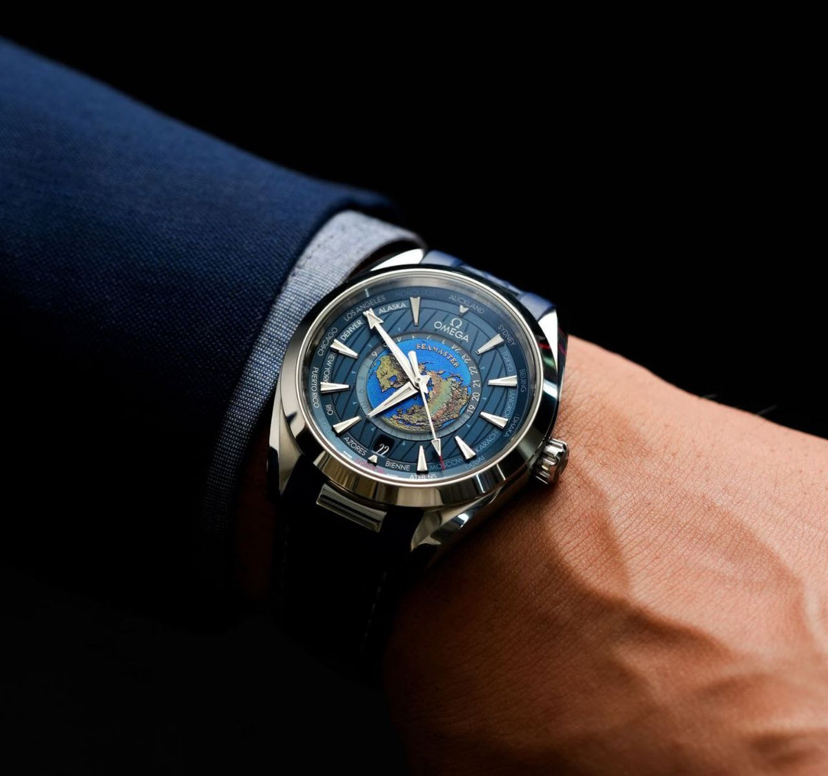 Omega Seamaster Aqua Terra 150M Co-Axial Master Chronometer Gmt Worldtimer 43mm Dark Blue