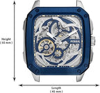 Fossil Inscription Automatic Skeleton Watch – Blue Dial with Brown Leather Strap (Model BQ2571)