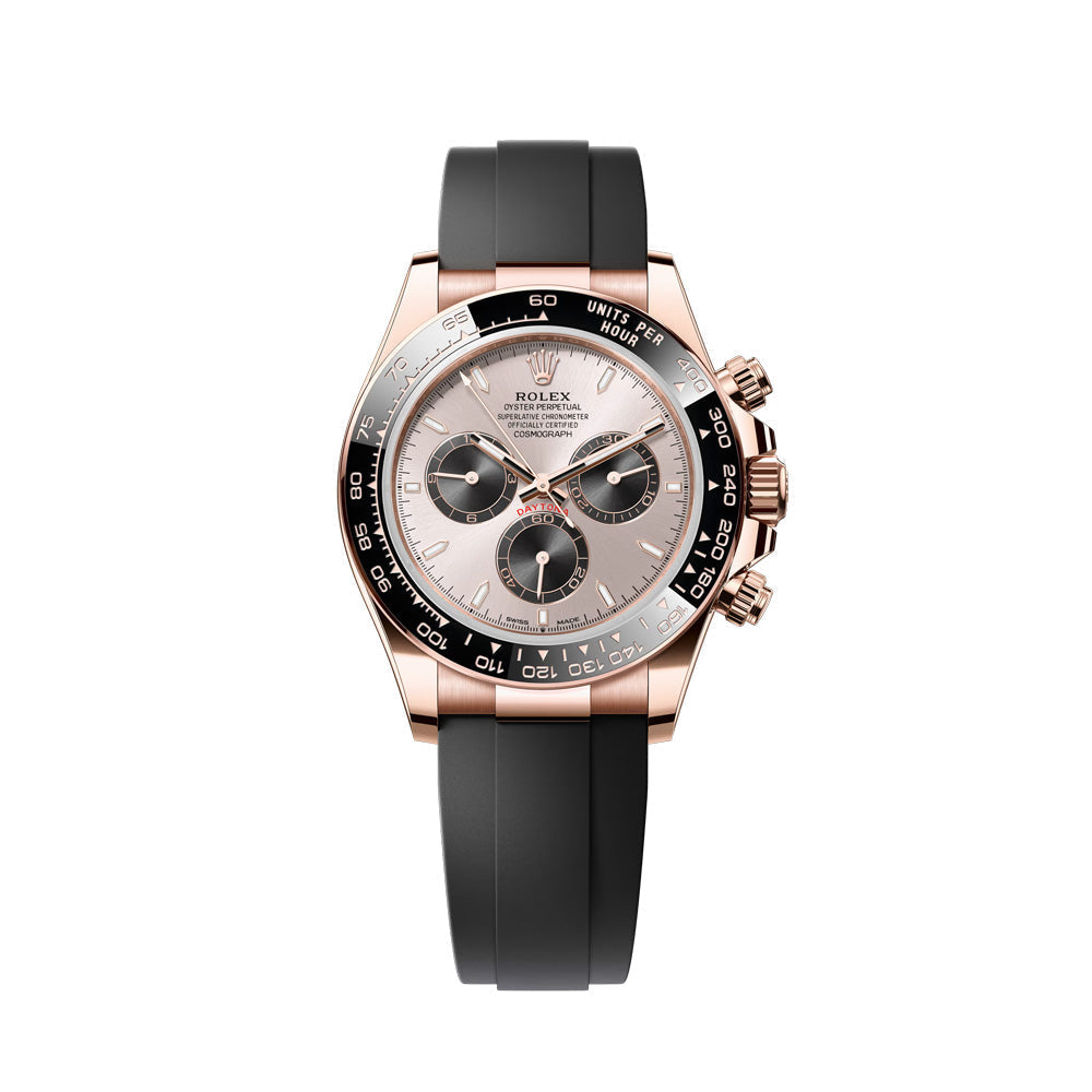 Rolex Daytona – Rose Gold Dial with Black Ceramic Bezel & Rubber Oysterflex Strap