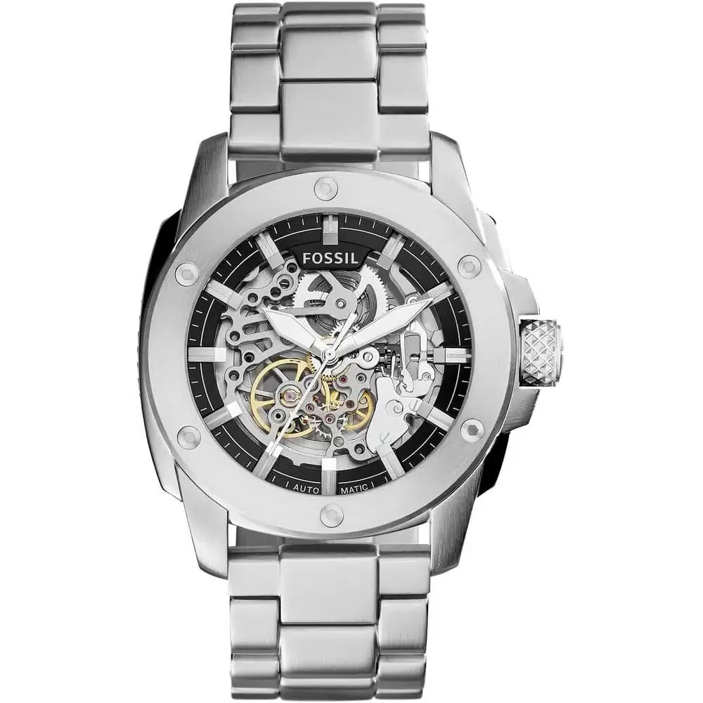 Fossil ME3081 Modern Machine Automatic Watch – Silver Skeleton Dial, Stainless Steel Strap (50mm)