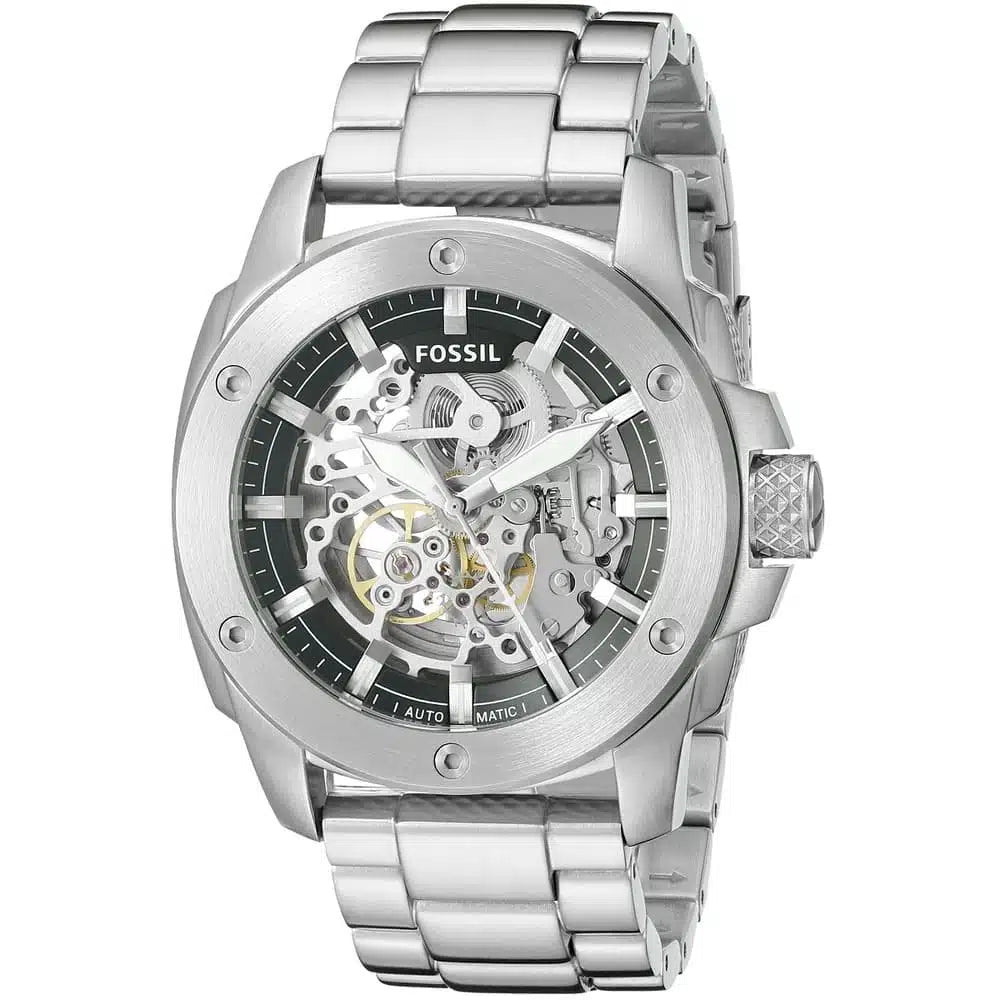 Fossil ME3081 Modern Machine Automatic Watch – Silver Skeleton Dial, Stainless Steel Strap (50mm)