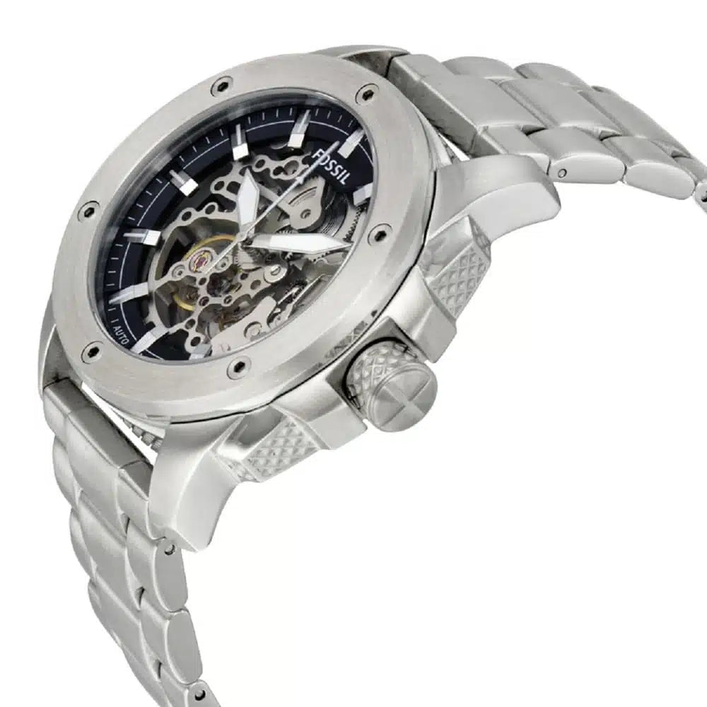 Fossil ME3081 Modern Machine Automatic Watch – Silver Skeleton Dial, Stainless Steel Strap (50mm)