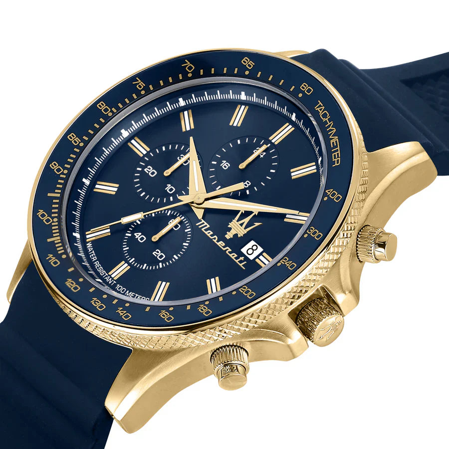 Maserati Sfida R8871640004 Men's Gold Watch Blue Rubber