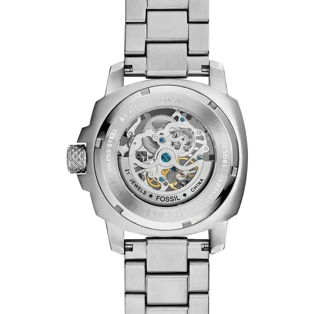 Fossil ME3081 Modern Machine Automatic Watch – Silver Skeleton Dial, Stainless Steel Strap (50mm)