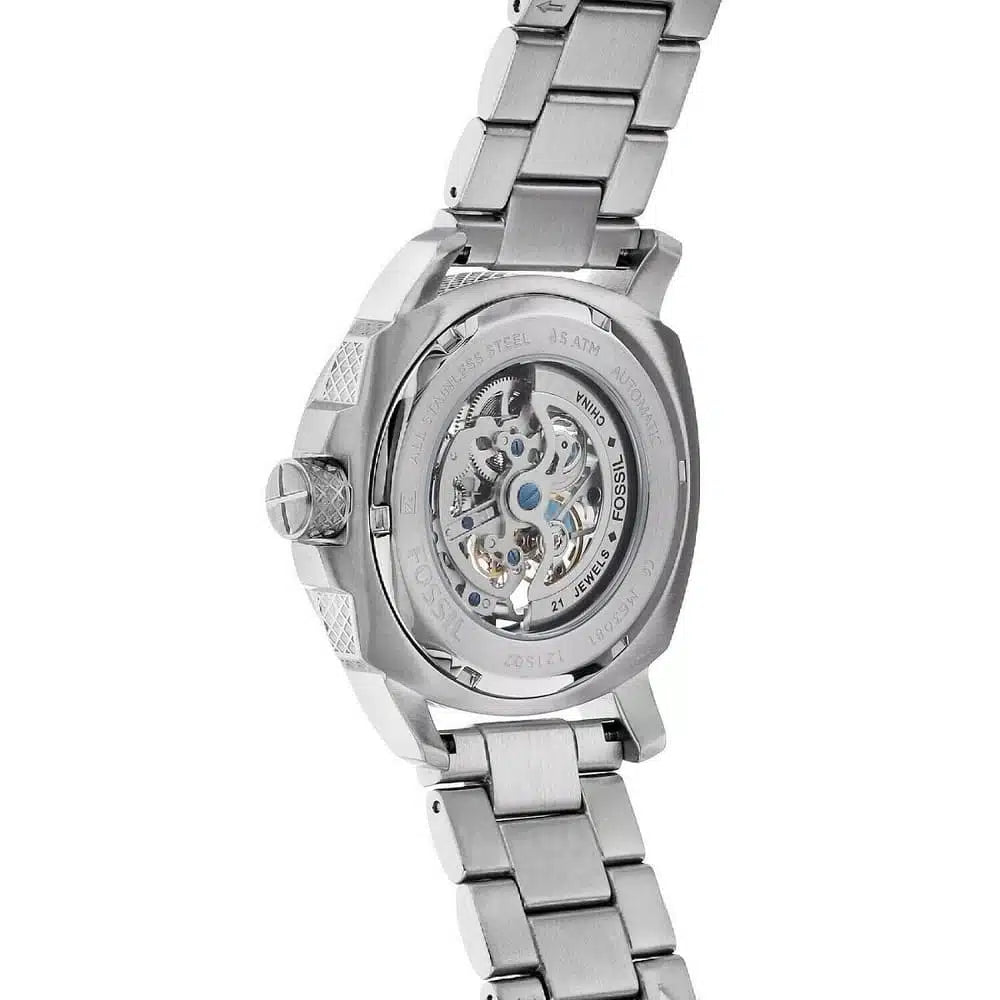 Fossil ME3081 Modern Machine Automatic Watch – Silver Skeleton Dial, Stainless Steel Strap (50mm)