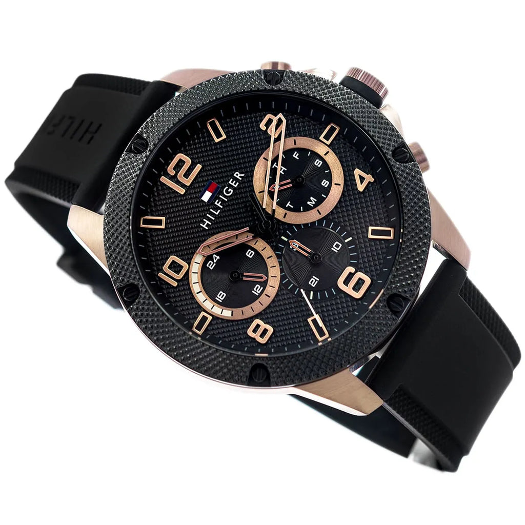 Tommy Hilfiger Blaze 1792028 Multi-Function Black Dial Men's Black Rubber Watch