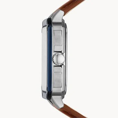 Fossil Inscription Automatic Skeleton Watch – Blue Dial with Brown Leather Strap (Model BQ2571)