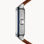 Fossil Inscription Automatic Skeleton Watch – Blue Dial with Brown Leather Strap (Model BQ2571)