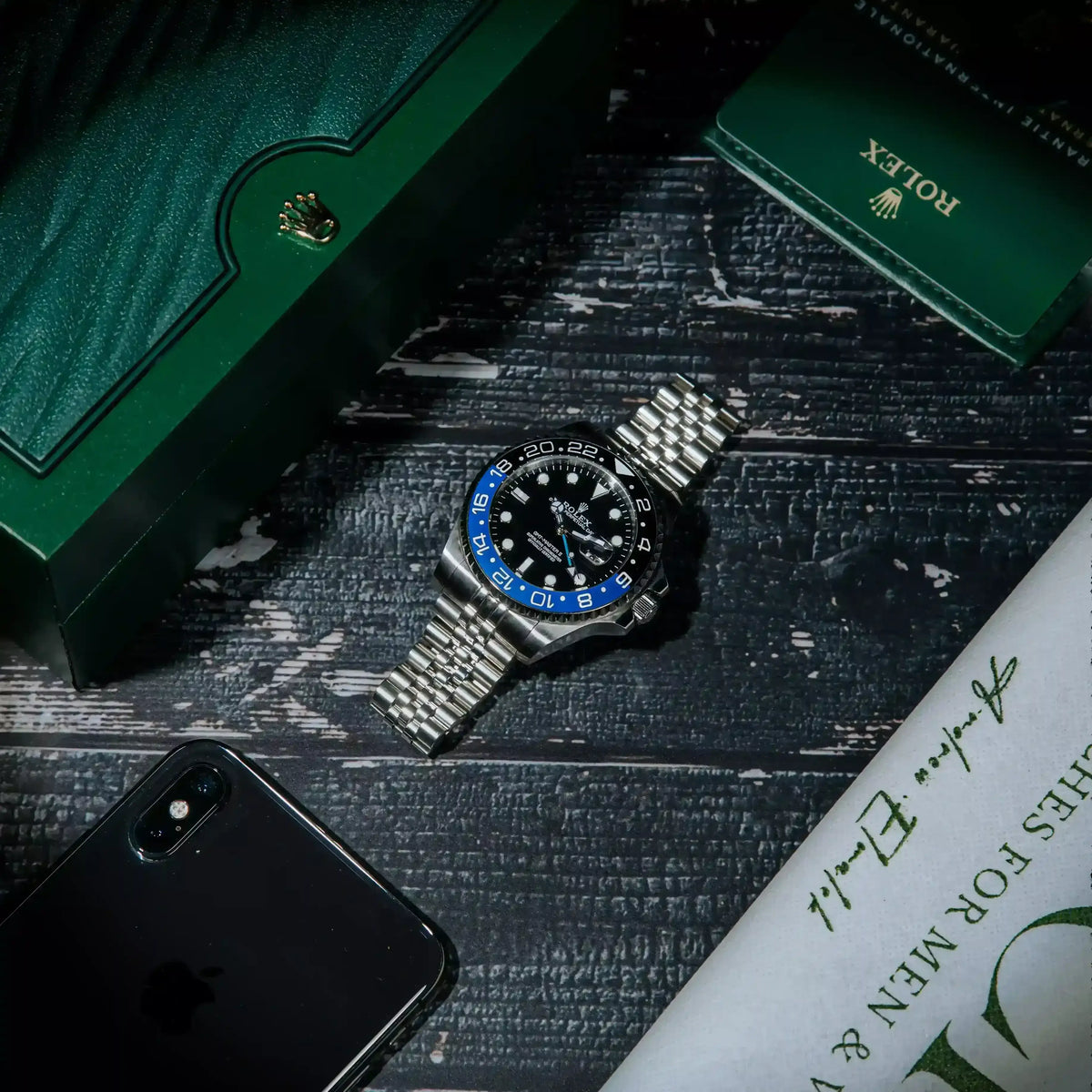 Rolex GMT-Master II “Batgirl” – Black Dial & Blue-Black Bezel Jubilee Bracelet