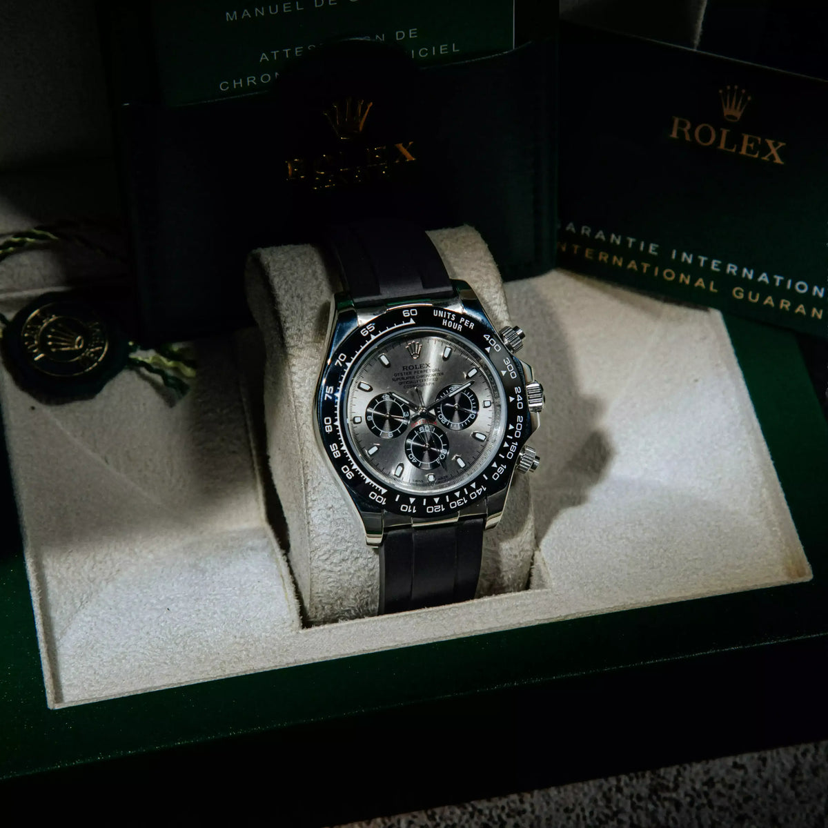 Rolex Cosmograph Daytona – Grey Dial & Black Ceramic Bezel & Rubber Oysterflex Strap