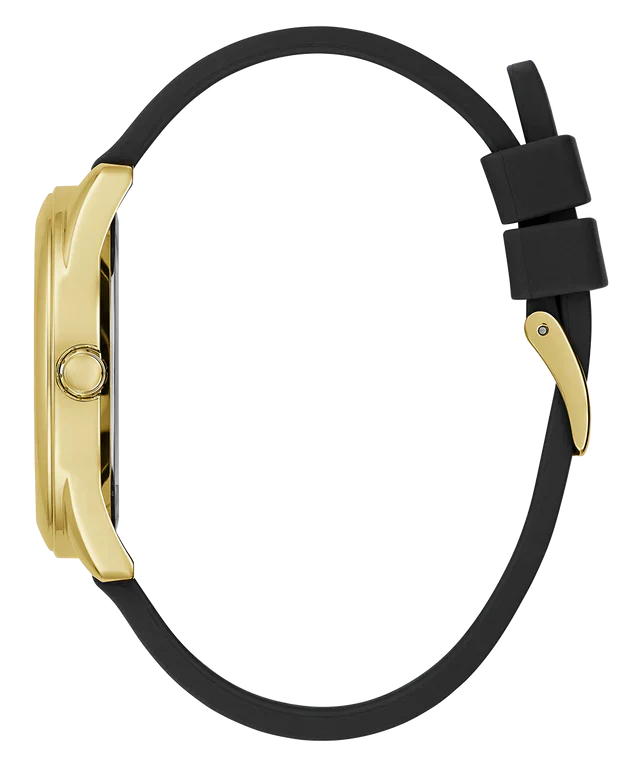 Guess Cubed GW0665L1 Gold Tone Case Black Rubber Watch