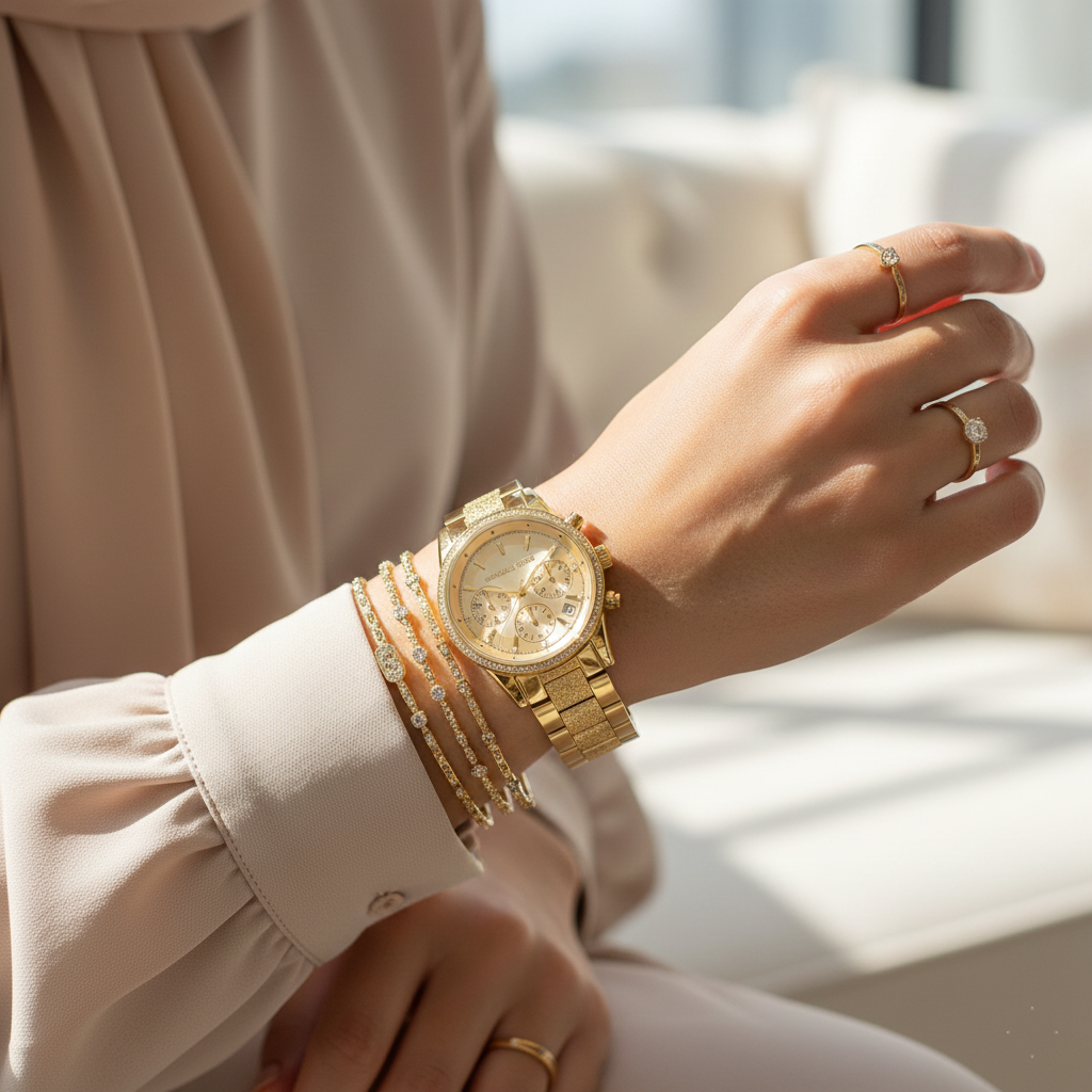 Michael Kors MK6597 Ritz Women’s Gold Dial Gold Stainless Steel Chronograph Watch