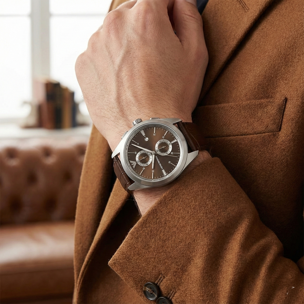 Emporio Armani Claudio AR11482 Men's Chronograph Brown Dial Brown Leather