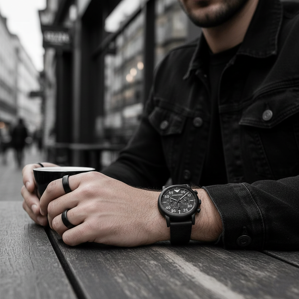 Emporio Armani AR11133 Men’s Black Dial Black Silicone Chronograph Watch