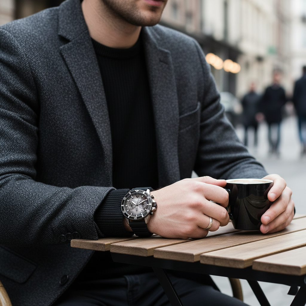 ساعة كرونوغراف Emporio Armani AR11515 للرجال مينا أسود وحزام سيليكون مقاومة للماء