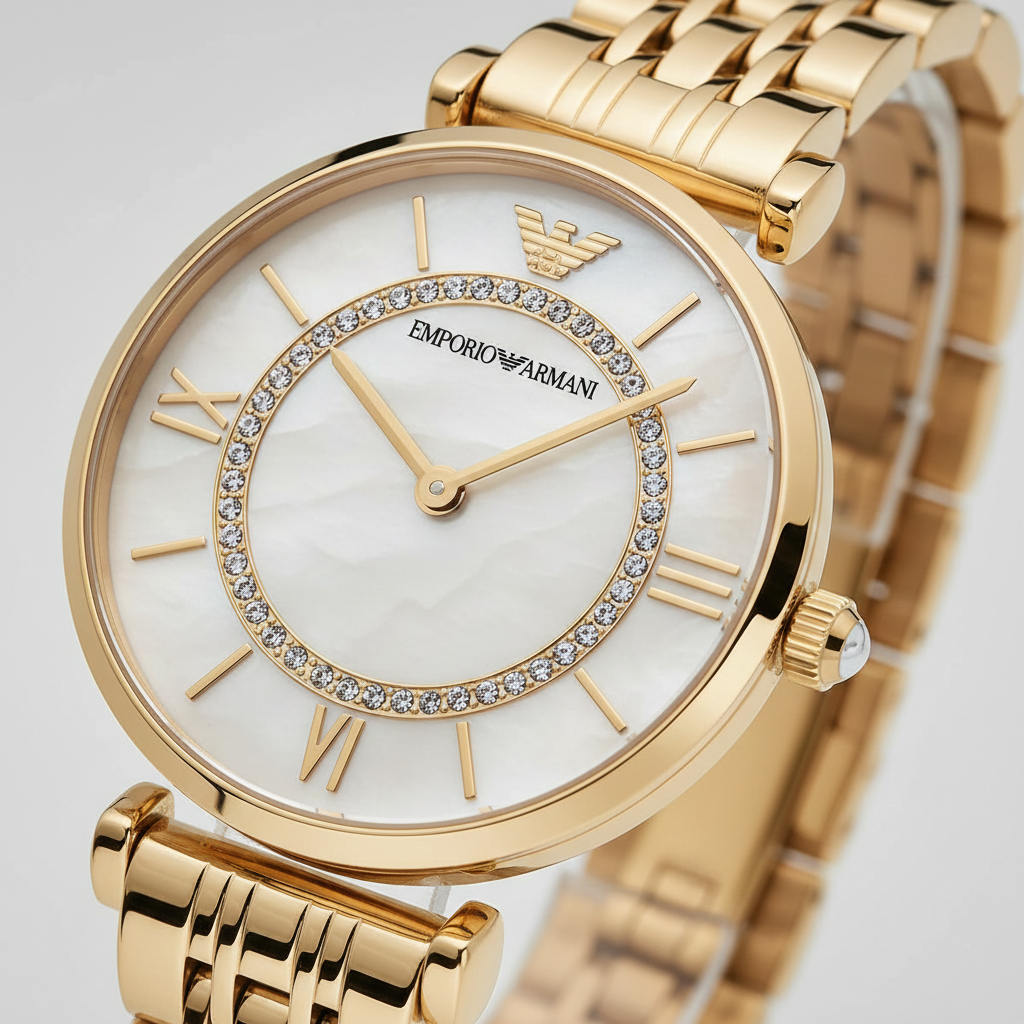 Emporio Armani AR1907 Women’s Mother of Pearl Dial Gold Stainless Steel Gianni T-Bar Watch
