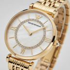 Emporio Armani AR1907 Women’s Mother of Pearl Dial Gold Stainless Steel Gianni T-Bar Watch