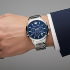 Emporio Armani AR2448 Men’s Blue Dial Stainless Steel Renato Chronograph Watch