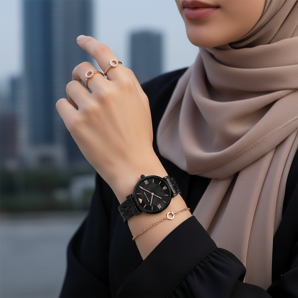 Emporio Armani AR11245 Women’s Black Dial Rose Gold Gianni T-Bar Watch