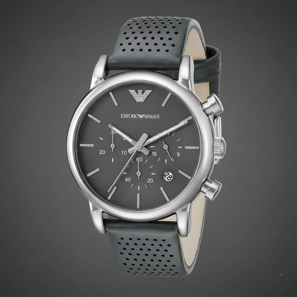 Emporio Armani AR1735 Men’s Grey Dial Grey Leather Chronograph Watch