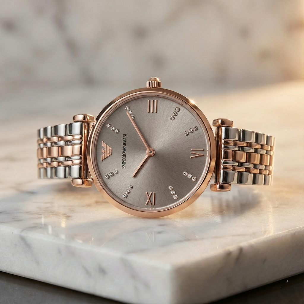 Emporio Armani Gianni T-Bar AR1840 Women's Rose Gold-Tone Luxury Watch