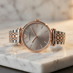 Emporio Armani Gianni T-Bar AR1840 Women's Rose Gold-Tone Luxury Watch