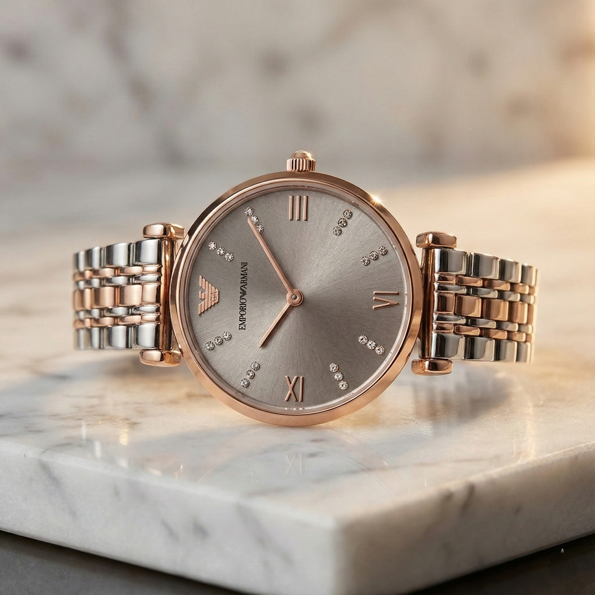 Emporio Armani Gianni T-Bar AR1840 Women's Rose Gold-Tone Luxury Watch