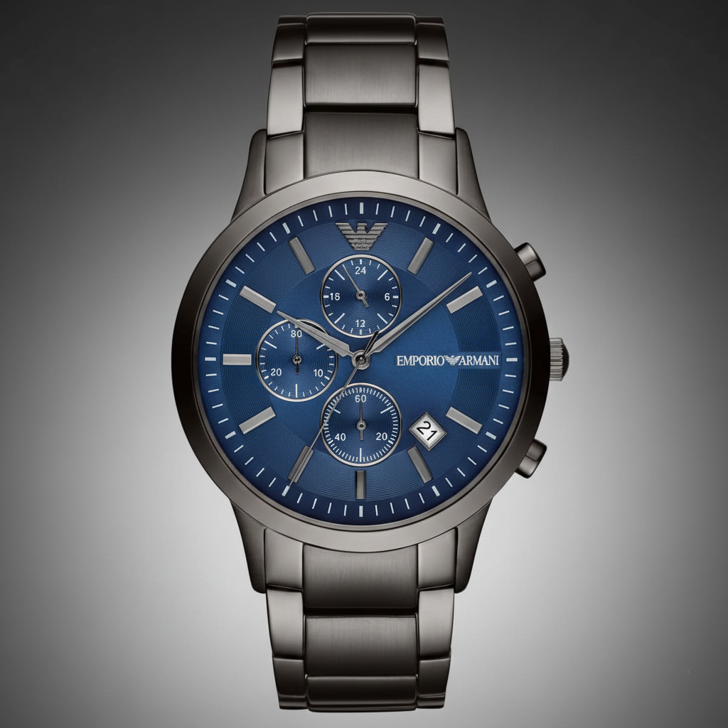 Emporio Armani AR11215 Men’s Blue Dial Gunmetal Stainless Steel Renato Watch