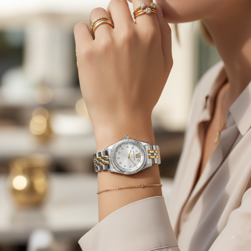 Michael Kors Lexington MK4740 Women’s Silver & Gold Dial Stainless Steel Watch