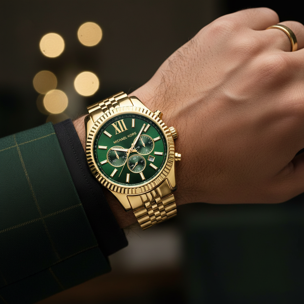 Michael Kors MK8446 Men’s Green Dial Gold Stainless Steel Lexington Chronograph Watch