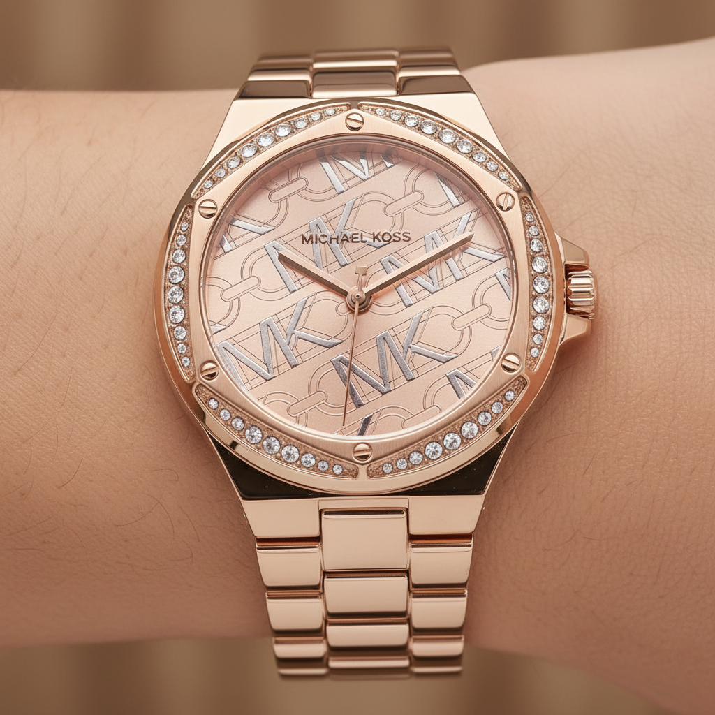 Michael Kors Lennox MK7405 Rose Gold MK Logo Chain Watch