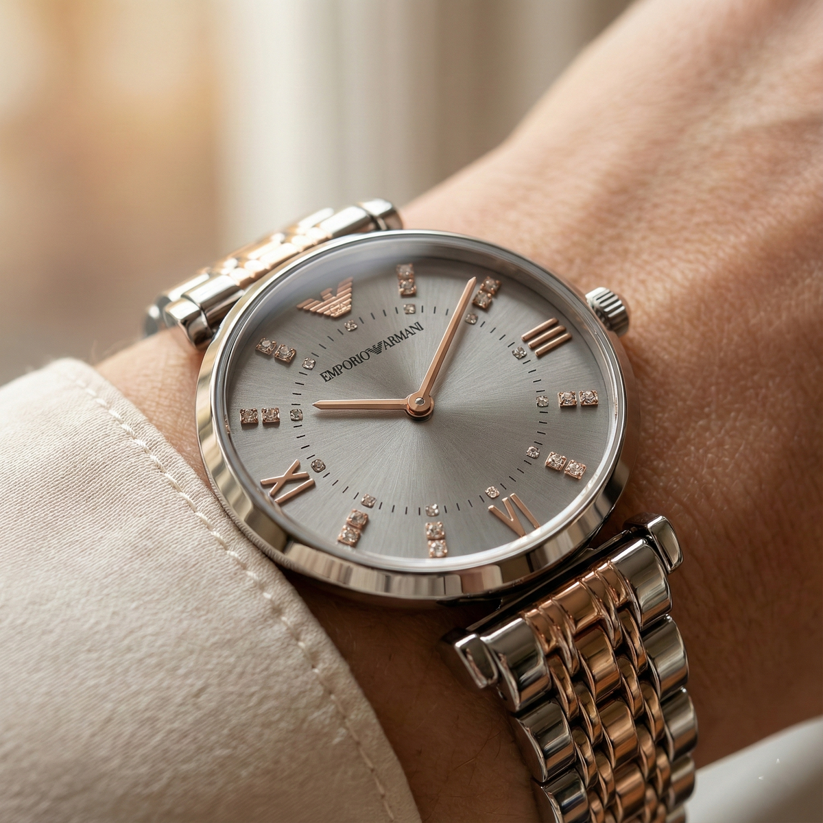 Emporio Armani Gianni T-Bar AR1840 Women's Rose Gold-Tone Luxury Watch