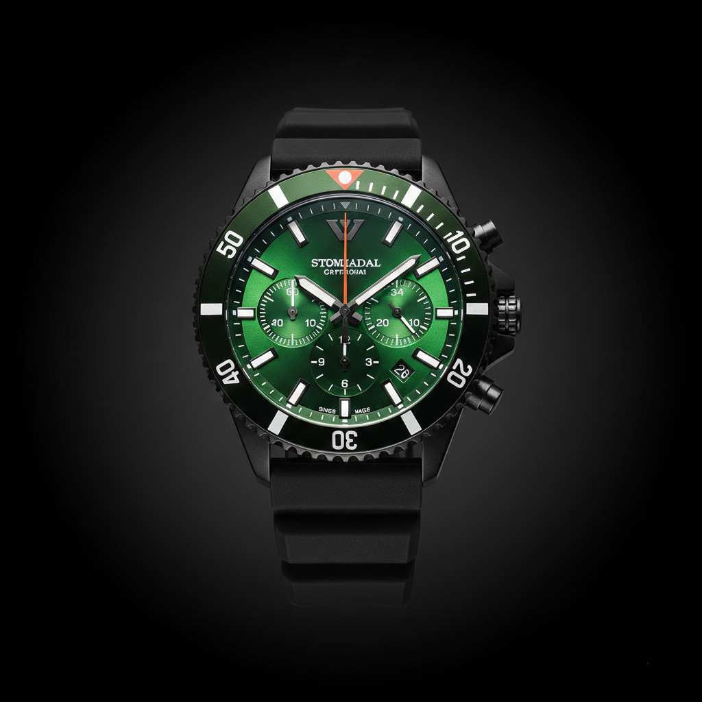 Emporio Armani AR11463 Men’s Green Dial Silicone Strap Diver Chronograph Watch