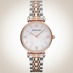 Emporio Armani AR1683 Women’s Mother of Pearl Dial Two-Tone Stainless Steel Gianni T-Bar Watch